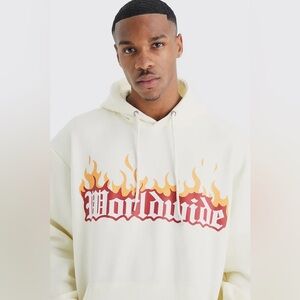 oversize worldwide flames graphic hoodie